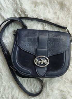 Coach Georgia Saddle Bag Midnight/Navy Blue Leather & Suede Crossbody Bag